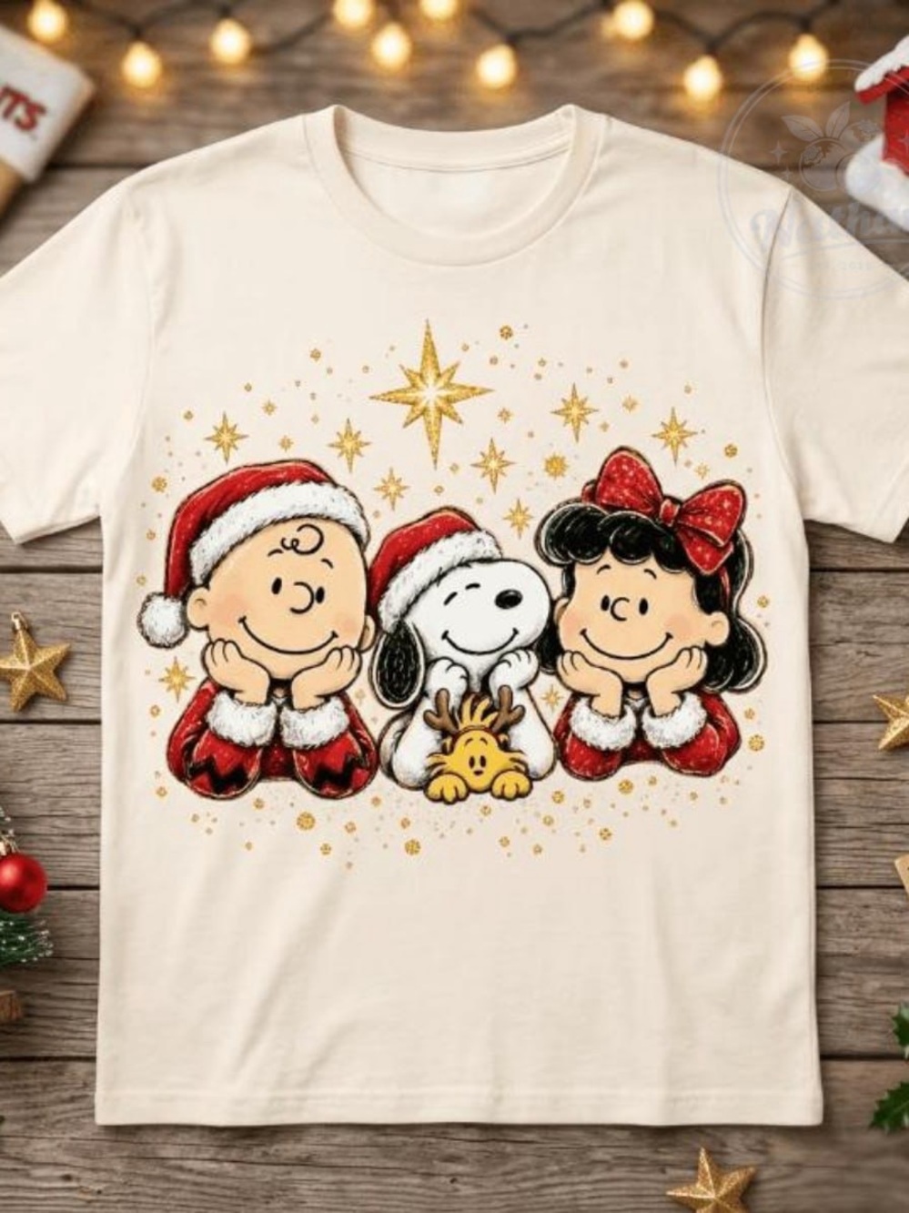 Women’s Off White Short-Sleeve Graphic Tee - Holiday Peanuts Characters